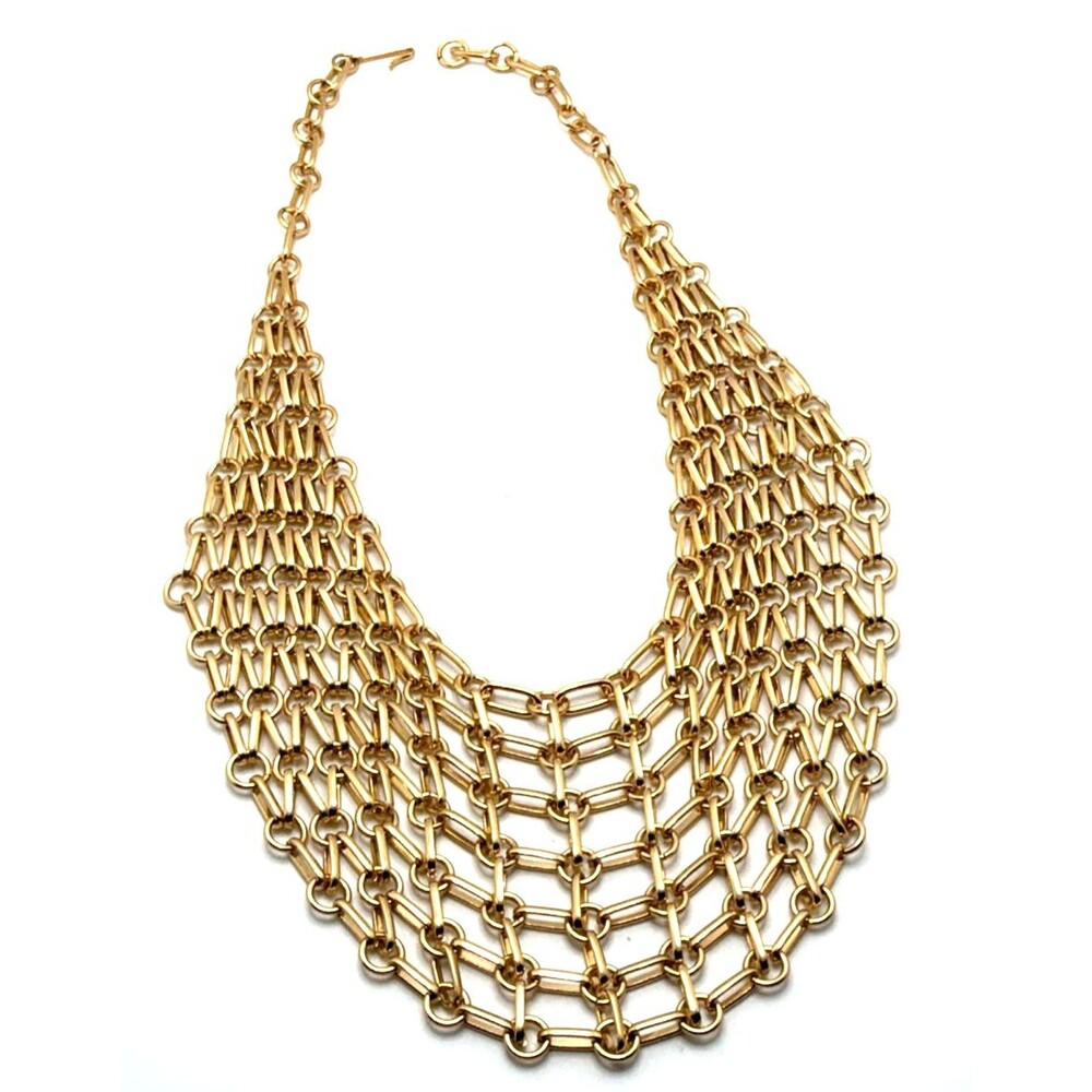 Vintage Gold Tone Chainmail Link Bib Necklace 19"